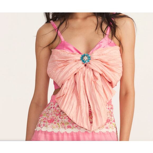 Love Shack Fancy NWT Vima Bow Top Cherry Blossom Pink Size 2 - Picture 1 of 7